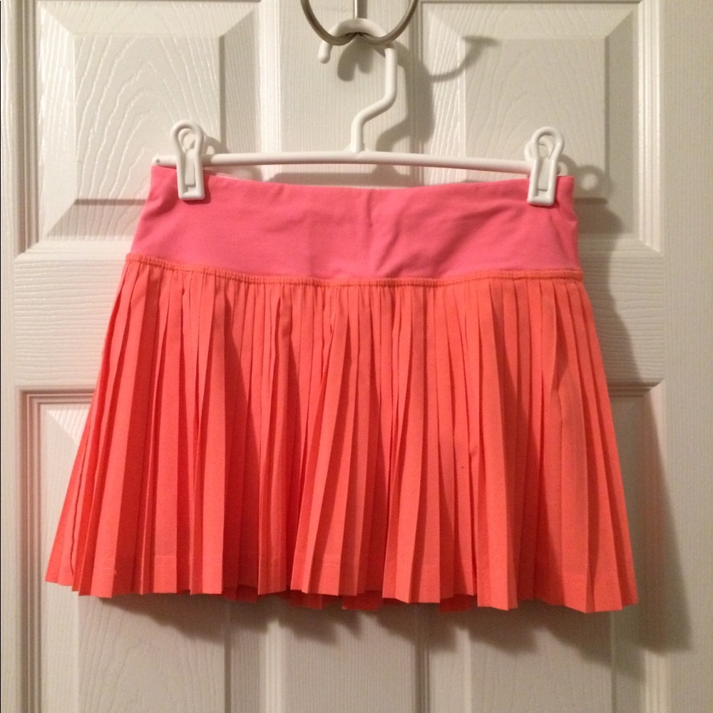 Lululemon neon coral Pleat To The Street skort